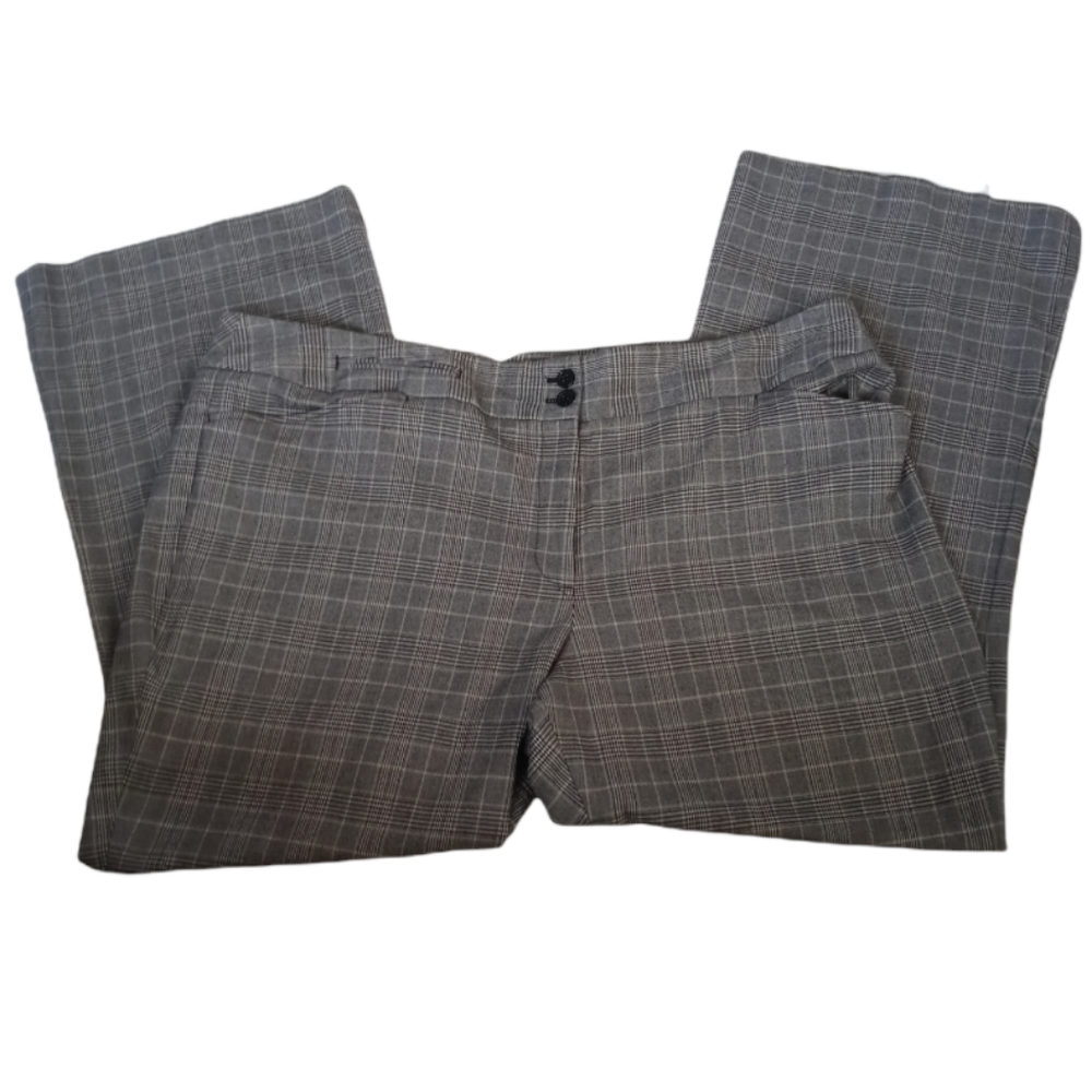 Lane Bryant Gray Plaid Womens Wide Leg Trousers Button up Zip Closure Size 24 - Picture 1 of 7